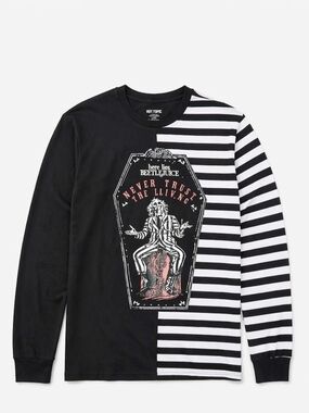 Beetlejuice Split Stripe Long Sleeve Tee Men L Women 1X/2X P2P 24–28 Hot Topic